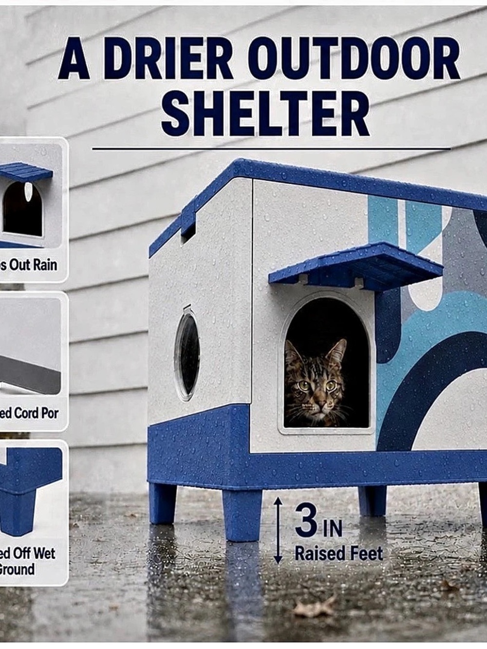 TailTastic Heated Outdoor Cat House Blue & Gray
